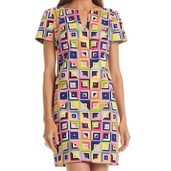 Trina Turk Dress Shift Colorful Museum Geometric Print Size 0 Size XS - Picture 1 of 9
